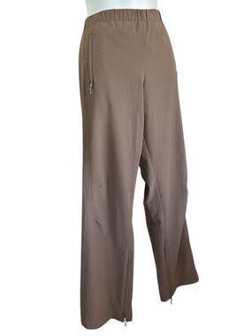 Lucy Pants women's S, tan khaki wide-Leg Cropped, elastic waist/zip pockets. Euc